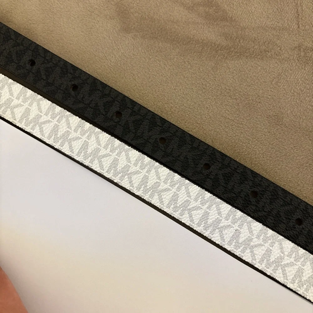 Michael Kors Women's Monogram Black & WhitSkinny Logo Belts 2Pack Size Small